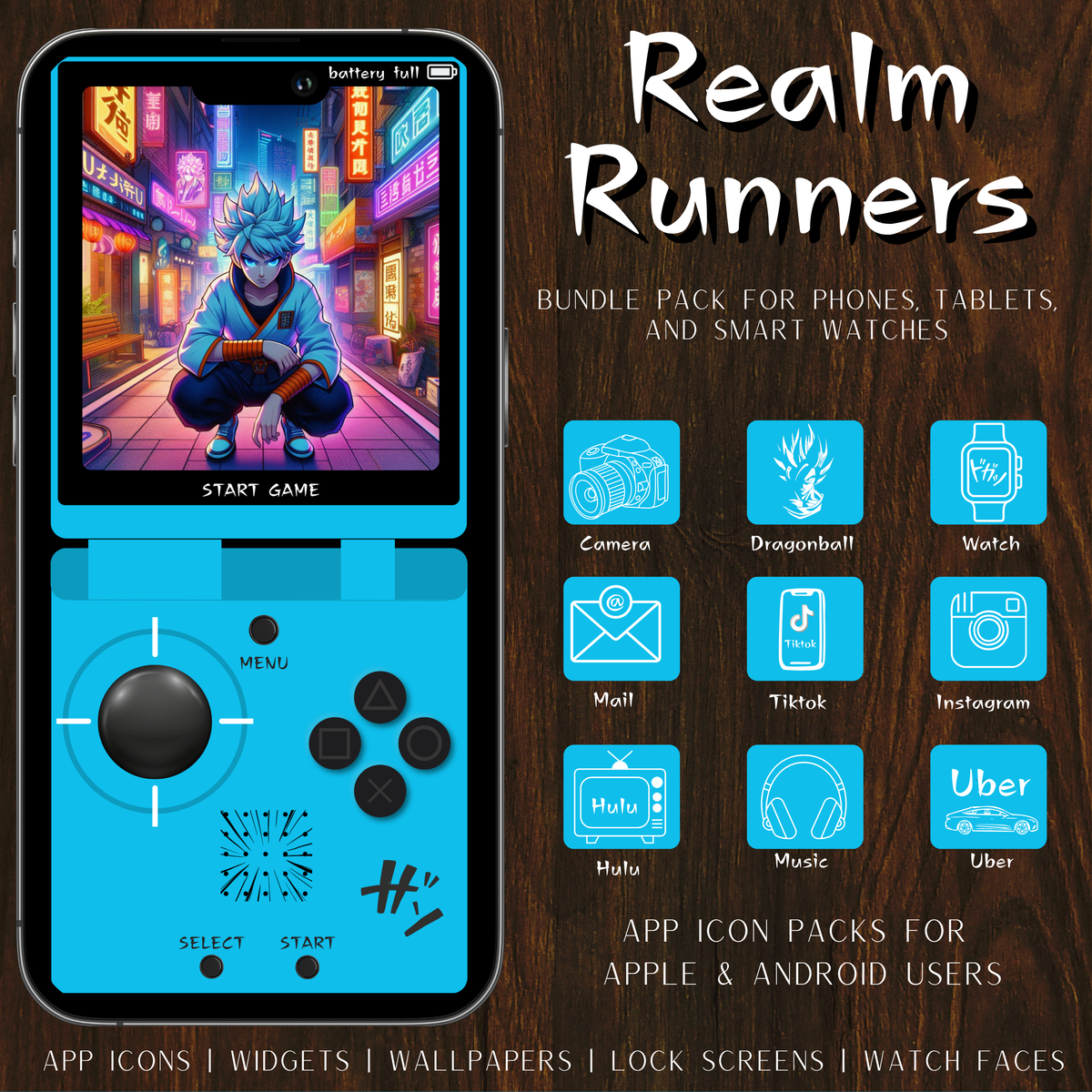 REALM RUNNERS App Icon Bundle Pack for Phones, Watches & Tablets | Customizable for iOS & Android Devices | Anime