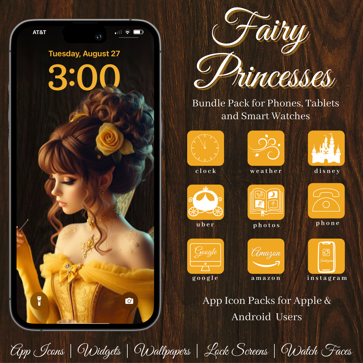 FAIRY PRINCESSES App Icon Bundle Pack for Phones, Watches & Tablets | Customizable for iOS & Android Devices